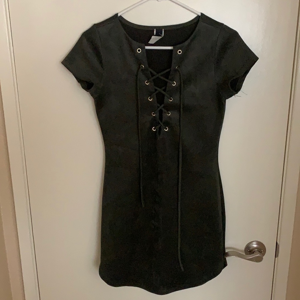 Polyester dark green mini dress